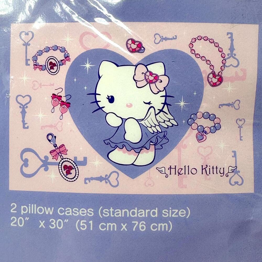Sanrio Hello Kitty Sheet Set Pink Purple Twin Bedding 2007 Pillowcase Cat‎ Angel - Picture 3 of 6